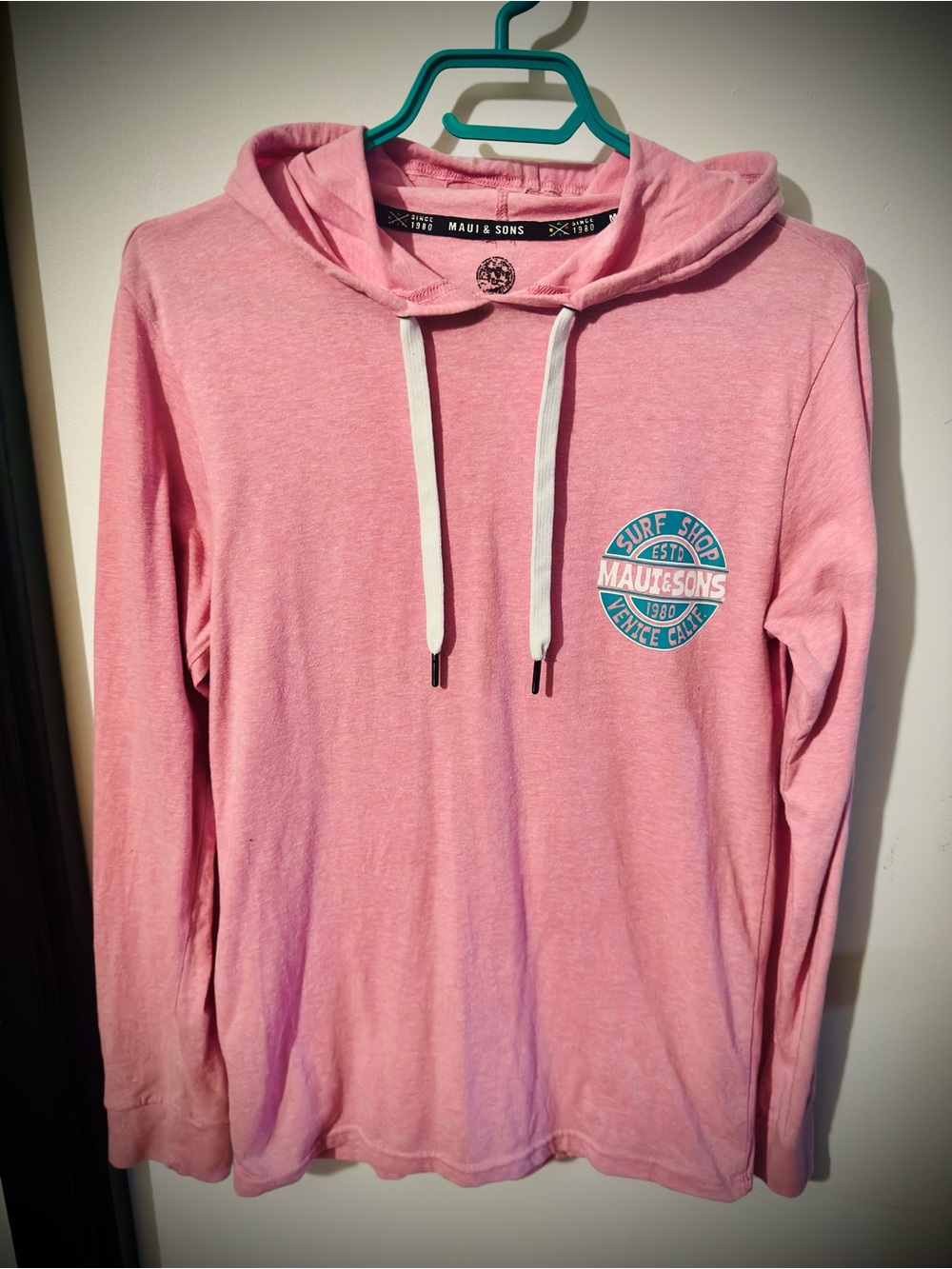 Maui and Sons Pink Hooded Long Sleeve Pullover with Surf Logo